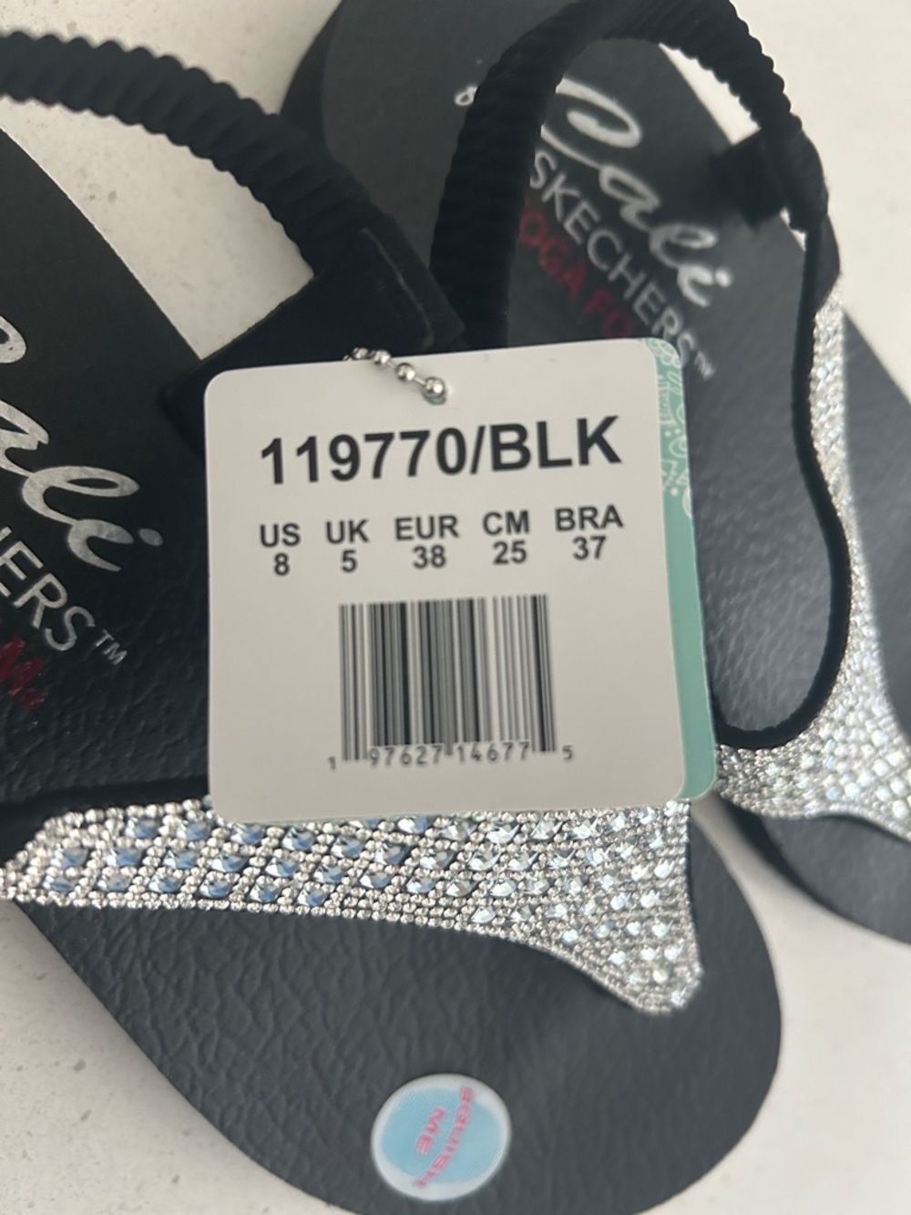 Skechers Cali Rockstar Black Slingback T‑Strap Sandal with Silver Rhinestones - Picture 3 of 7